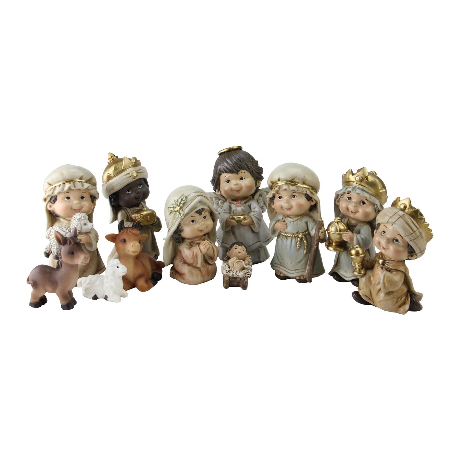 11 Piece Inspirational Christmas Nativity Figure Set with Gold Colored