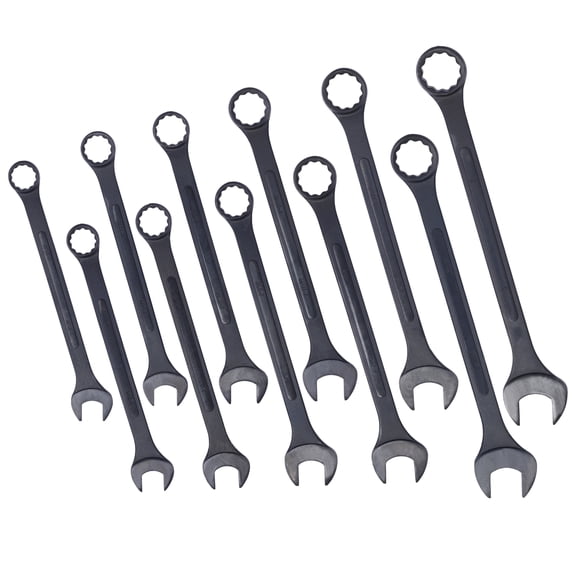 11-Piece Jumbo Combination Wrench Set Extra Large 1-5/16 to 2 SAE Carbon Steel with Black Oxide Finish and Storage Pouch for Heavy Equipment and Farm Machinery