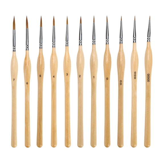 11 Piece Micro Detail Paint Brush Set, Ultra Fine Miniature Brushes for Painting Models, Art, Crafts - Natural Wood Handles, Sizes 00000 to 7