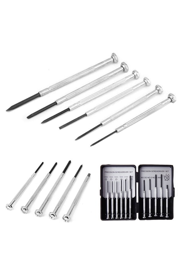 11-Piece Mini Precision Screwdriver Set for Watch, Clock, Jewelry, and Eyeglass Repair, Silver, with Carrying Case