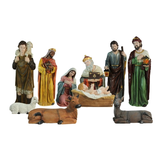 11-Piece Multi-Color Religious Christmas Nativity Figurine Set - 49"