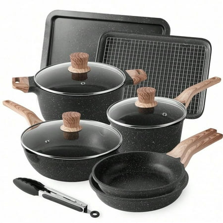 11-Piece Nonstick Cookware Set, Induction Compatible with Frying Pans - Ideal for Home Kitchen Daily Cooking & Family Meals