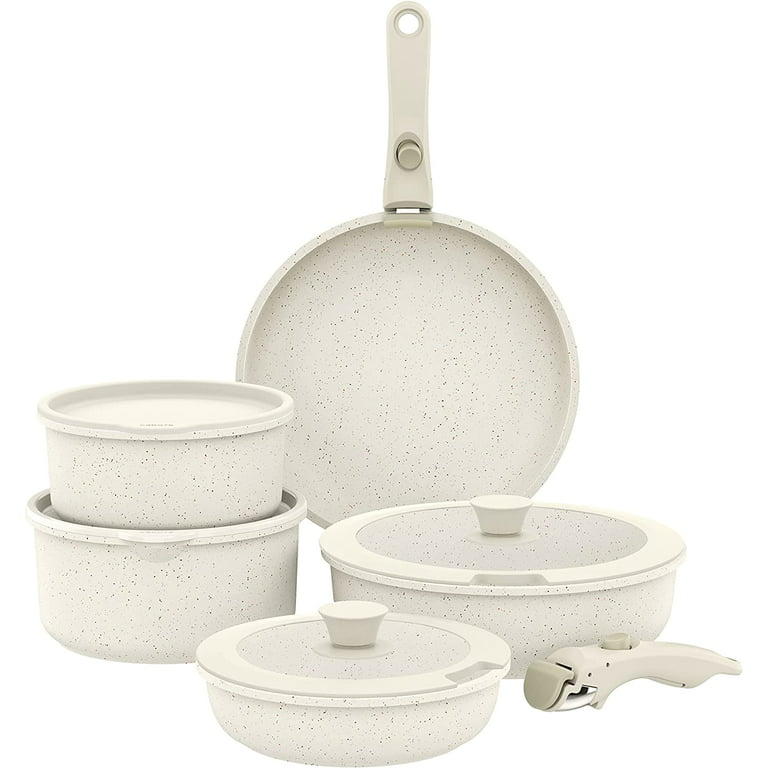  CAROTE 11pcs Pots and Pans Set, Nonstick Cookware Sets  Detachable Handle, Induction RV Kitchen Set Removable Handle, Oven Safe,  Cream White: Home & Kitchen