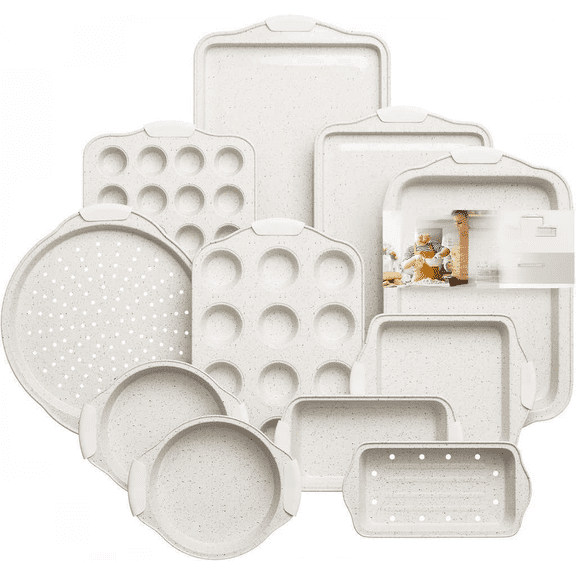 11-Piece Nonstick Stackable Bakeware Set with Silicone Handles White