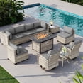 thumbnail image 1 of 11-Piece Outdoor Patio Furniture Set with Rocking Swivel Chair, Wicker Rattan Sectional Sofa Conversation Set with 55,000 BTU Fire Pit Table, Backyard Furniture,Grey, 1 of 8