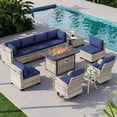 thumbnail image 1 of 11-Piece Outdoor Patio Furniture Set with Rocking Swivel Chair, Wicker Rattan Sectional Sofa Conversation Set with 55,000 BTU Fire Pit Table, Backyard Furniture,Navy Blue, 1 of 8