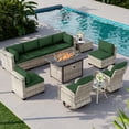thumbnail image 1 of 11-Piece Outdoor Patio Furniture Set with Rocking Swivel Chair, Wicker Rattan Sectional Sofa Conversation Set with 55,000 BTU Fire Pit Table, Backyard Furniture,Dark Green, 1 of 11