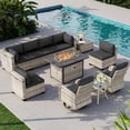 thumbnail image 1 of 11-Piece Outdoor Patio Furniture Set with Rocking Swivel Chair, Wicker Rattan Sectional Sofa Conversation Set with 55,000 BTU Fire Pit Table, Backyard Furniture,Dark Grey, 1 of 8