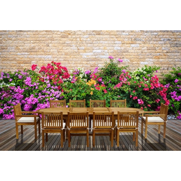 11 Piece Oval Teak Wood Elzas Patio Dining Set With Cushions