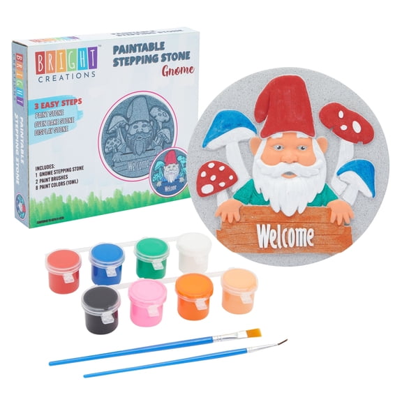 11 Piece Paint Your Own Garden Gnome Stepping Stone Kit with 8 Paint Colors, 2 Brushes, 1 Gnome Rock (10 In)
