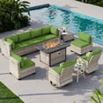 thumbnail image 1 of 11-Piece Patio Furniture Set, Outdoor Patio Furniture with 55,000 BTU Fire Pit Table, Swivel Chairs Set, Thick Cushions, Modular Patio Sofa, Dual-Strand Rattan, Rust-Resistant Frame, Grass Green, 1 of 12