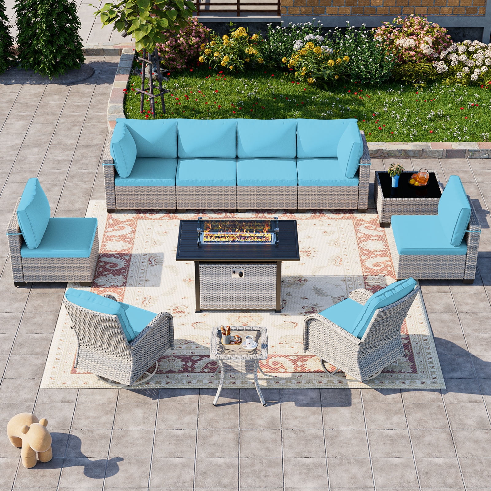 11-Piece Patio Furniture Set, Outdoor Patio Furniture with 55,000 BTU ...
