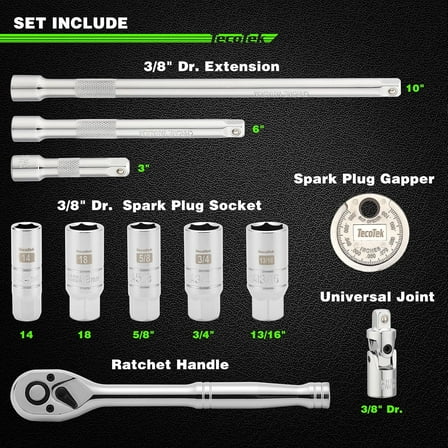 11-Piece  Plug Socket Set with Ratchet Handle, Gapper,  Joint & Extension Bars