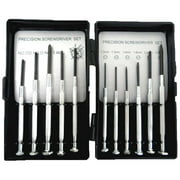 11 Piece Precision Carbon Steel Screwdriver Set - 3 Phillips, 6 Slotted, 1 Awl, and Magnetic Pick-up Tool with a Storage Case