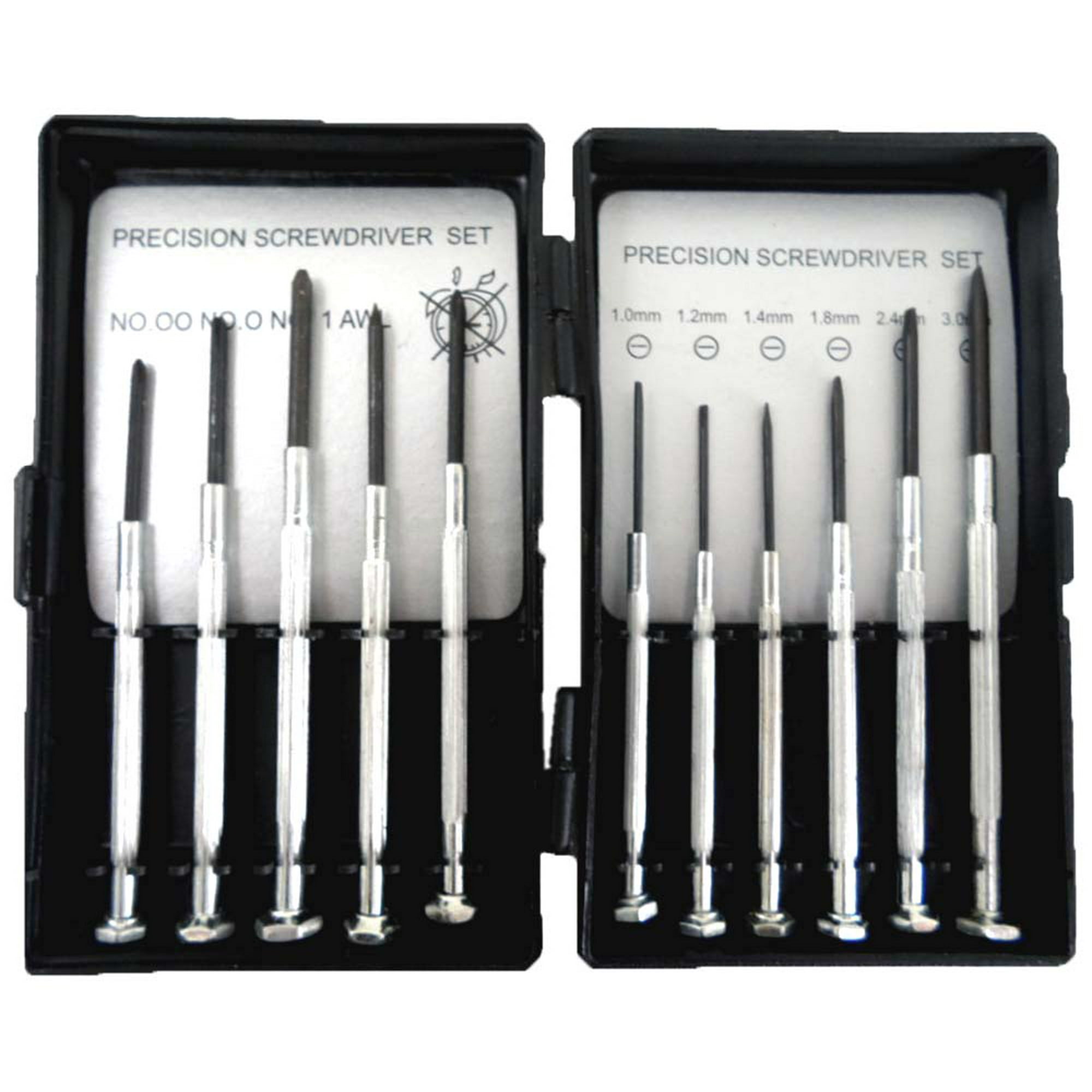 11 Piece Precision Carbon Steel Screwdriver Set - 3 Phillips, 6 Slotted, 1 Awl, and Magnetic Pick-up Tool with a Storage Case - image 1 of 2