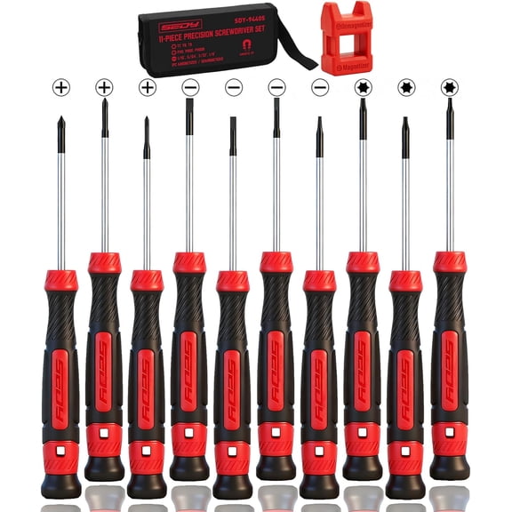11-Piece Precision Set - Magnetic Mini s for Eyeglasses, Watches, Computers, Laptops, Phones - Phillips, Slotted, Torx, Non-Slip Handle, Portable Storage Bag Included