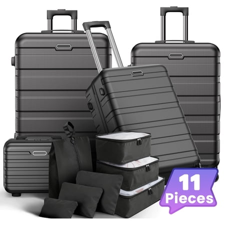 11-Piece Premium Luggage Set, Lightweight Hardshell Suitcase Collection with 28" & 24" Spinner Wheels, 20" Duffel, 14" Toiletry Bag & Packing Cubes – Business & Leisure Travel