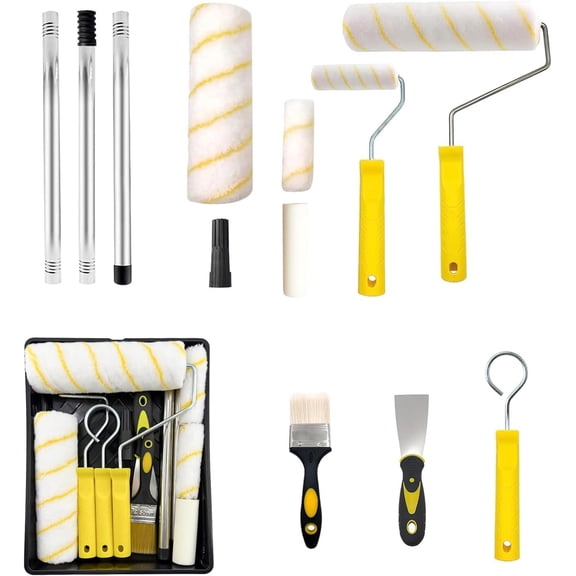 11-Piece Professional Paint Roller Kit - 9" & 4" Rollers with Extension Pole & Tray | Heavy-Duty for Walls, Ceiling, Doors, Trim | Quick, Even Coverage (DIY & Pro Painters)