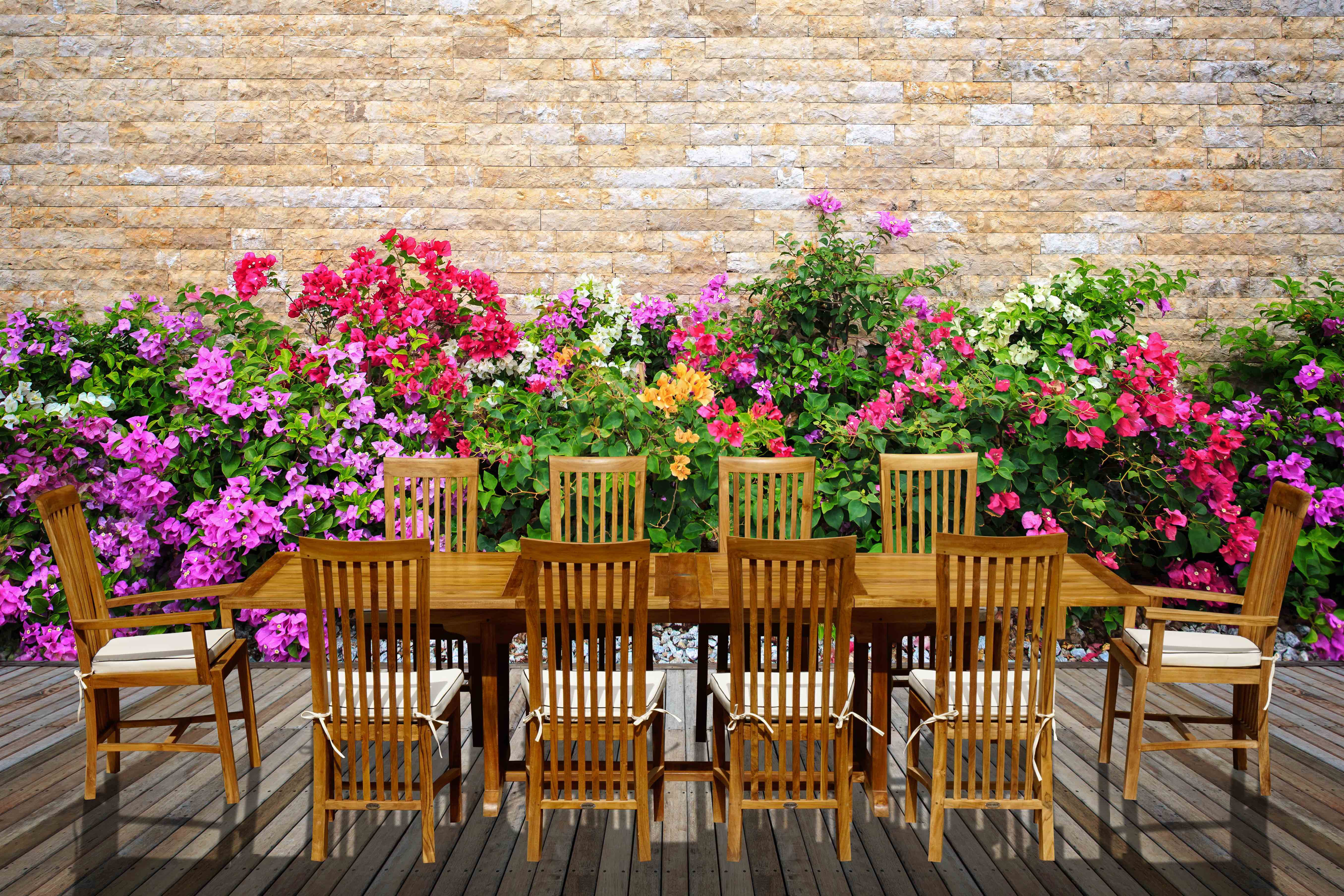 11-Piece Rectangular Teak Wood Patio Dining Set with Cushions