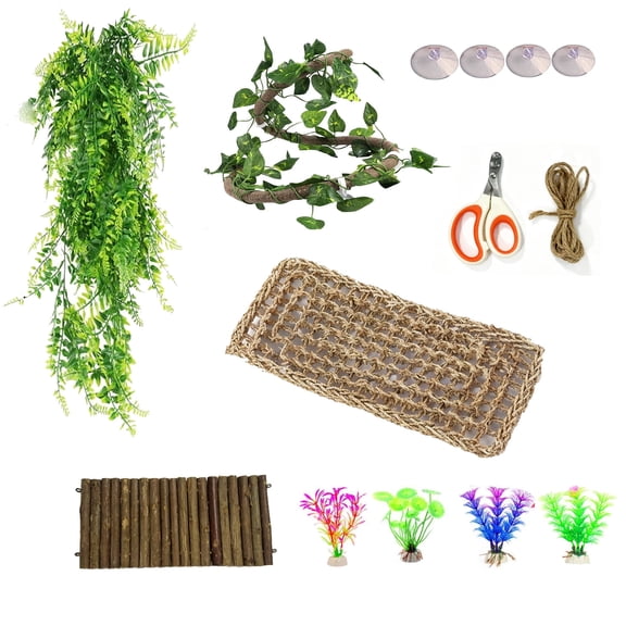 11-Piece Reptile Habitat Decor Set: Lizard Hammock, Climbing Vines, Bridge & Nail Clipper