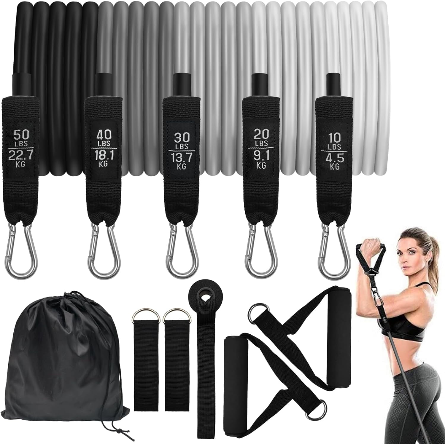 11Piece Resistance Bands Set Home Gym Equipment with Door Anchor, 5