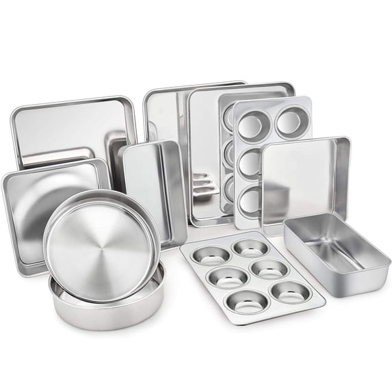 11-Piece Stainless Steel Bakeware Set, For Toaster Oven & Home Oven Baking