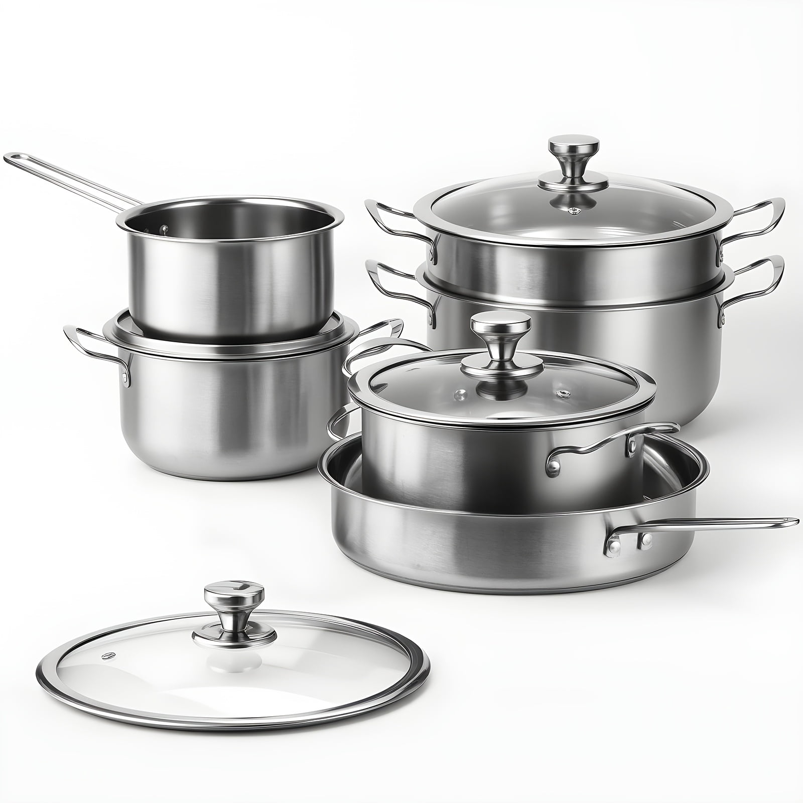 Party Cookware 11-Piece Stainless Steel Kitchen Cookware Set with Lids, Induction ...