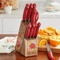 thumbnail image 1 of 11 Piece Stainless Steel Knife Block Set Sweet Rose Red Floral Decor Kitchen Knives, 1 of 5