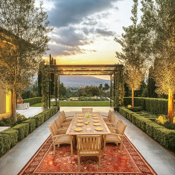 11 Piece Teak Wood Outdoor Patio Dining Set including Rectangular Double Extension Table with 10 Abacho Arm Chairs