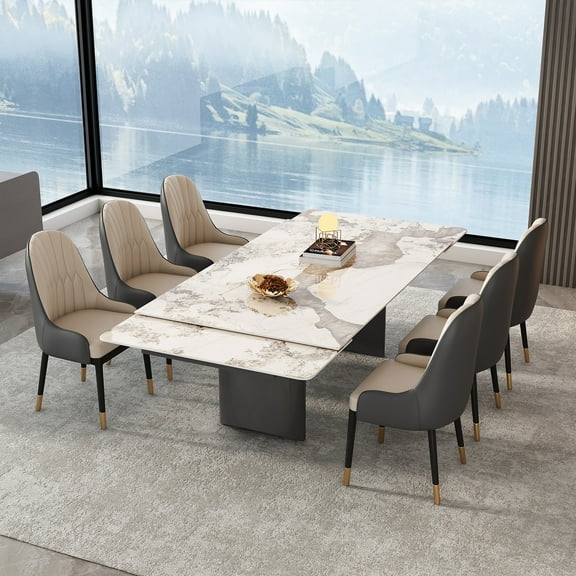 11 Piece Telescopic Marble Top Two Seater Dining Table Set