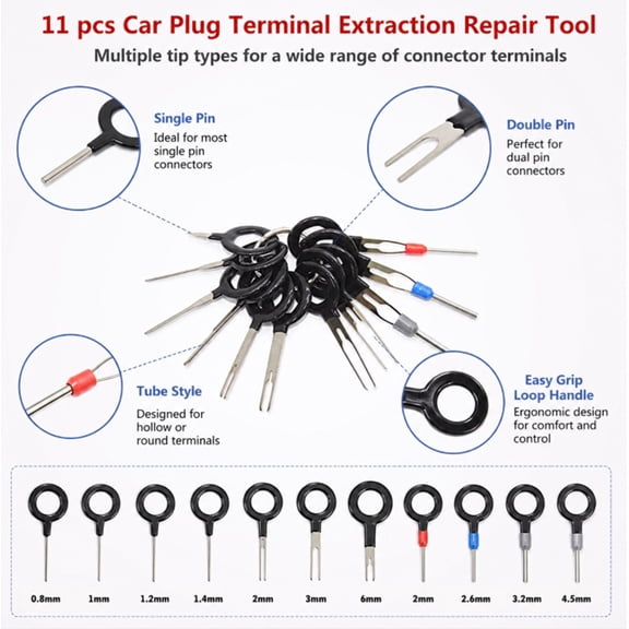 11 Piece Terminal Removal Tool Kit, Depinning Tool Set for Electrical Connector Pin Extraction, TIKA