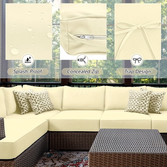 11-Piece Waterproof Patio Cushion Covers for Outdoor Wicker Sectional Sofa & Chair, 3 Sizes