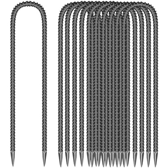 11 Pieces 12-Inch Garden Ground Stakes Galvanized Steel U Shape Hook Rebar Stake - Heavy Duty Ground Anchors for Tents, Position Kits,Fences, and Trampolines