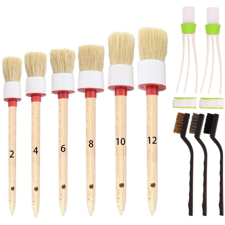 11 Pieces Car Cleaner Brush Set Including Natural Boar Hair Detail Brush (Set of 6), Auto Detailing Brush for Cleaning Wheels, Interior, Exterior, Leather and 2 pcs Automotive Air Conditioner