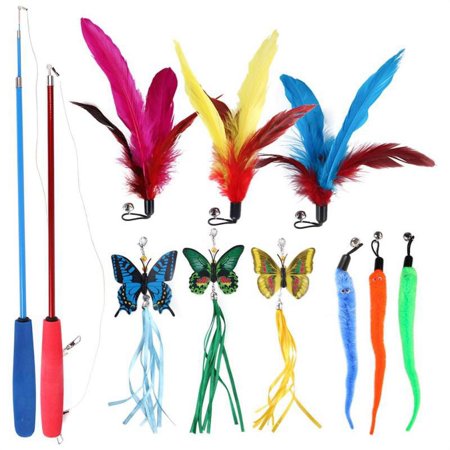 11 Pieces Cat Toy with 9 Refills Telescopic Pole Extendable for Kitten Playing