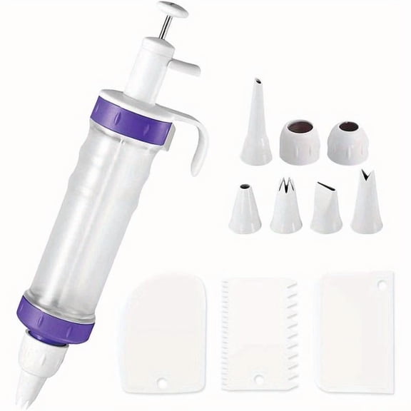 11 Pieces Dessert Decorating Syringe Kit, Icing Dispenser Cupcake Filling Injector, 7 Icing Nozzles, 3 Cream Scrapers Frosting Making Dessert Cream Piping Syringe Nozzles Kits For Cake Cookies Decor