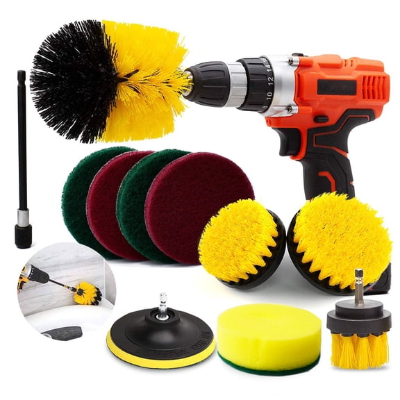 11 Pieces Drill Brush Attachment Set .Scrub Brush Power Scrubber Drill Brush Kit Scouring Pad .Cleaning Kit for Bathroom, Toilet, Grout, Floor, Tub, Shower, Tile, Auto, Sinks, Kitchen