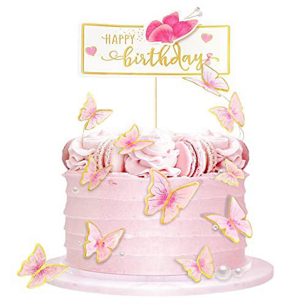 11-Pieces Pink Butterfly Cake Toppers Butterfly Birthday Cake ...