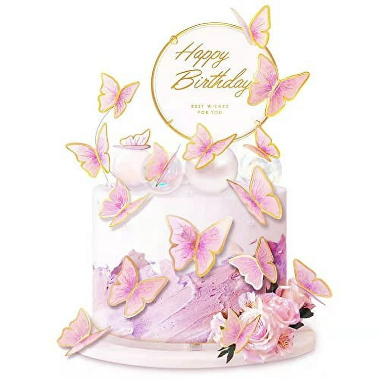 11-Pieces Pink Gold Butterfly Cake Toppers Happy Birthday Metal Gold Happy Birthday  Cake Topper Butterfly Birthday Cake Decorations Cake Butterfly Party  Decorations 