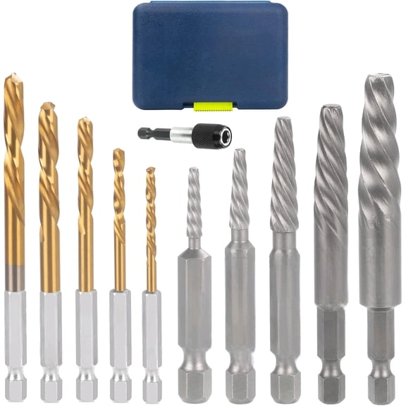 11 Pieces Screw Extractor Set, Metric Easy Out Bolt Extractor Set, Reverse Drill Bit Extractor Set for Removing Broken Screws, Bolts, and Studs