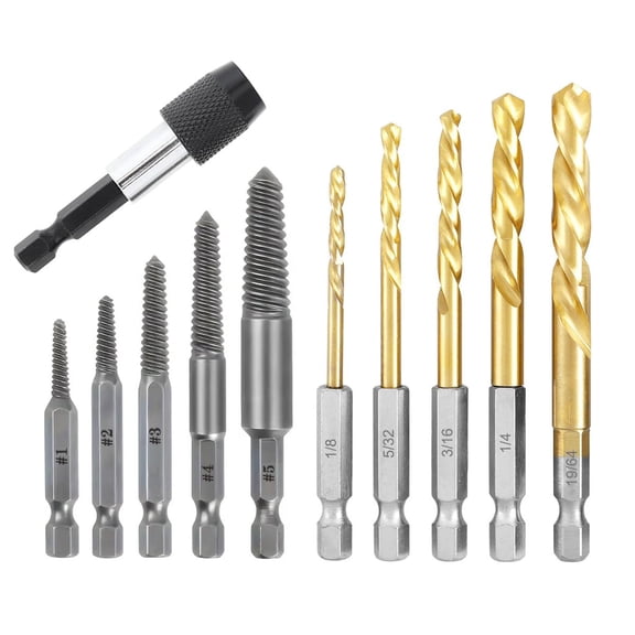 11 Pieces Stripped Screw Extractor Set, Reverse Drill Bit Extractor Set, Hex Shank Left Hand Drill Bit and Bolt Extractor Kit for Removing Damaged Broken Screws, Bolts, and Studs