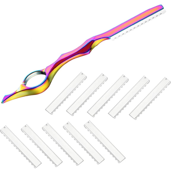 11 Pieces Styling Razor Thinning Comb and Texturizing Cutting Comb with Replacement Stainless Steel Razors for Salon Home Use (Vivid Neon)