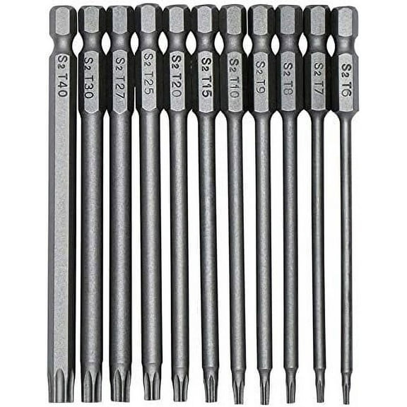 11 Pieces Torx Head Screwdriver Bit Set 100Mm 1/4 Inch Torx Hex Head Bit Magnetic Insert S2 Steel T6-T40 Torx Long Head Screwdriver