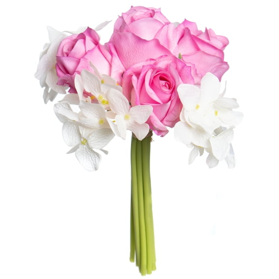 11" Pink & Cream Rose & Hydrangea Faux Real Deluxe Bush by Ashland - Spring Floral for Crafting and Home Decor