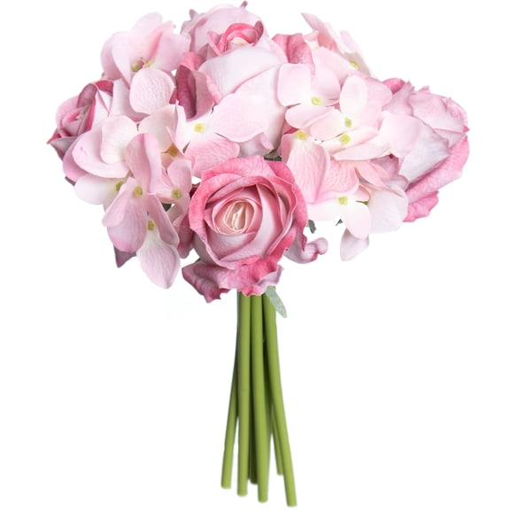 11" Pink Faux Real Rose & Hydrangea Stem Bundle by Ashland - Spring Floral for Crafting and Home Decor