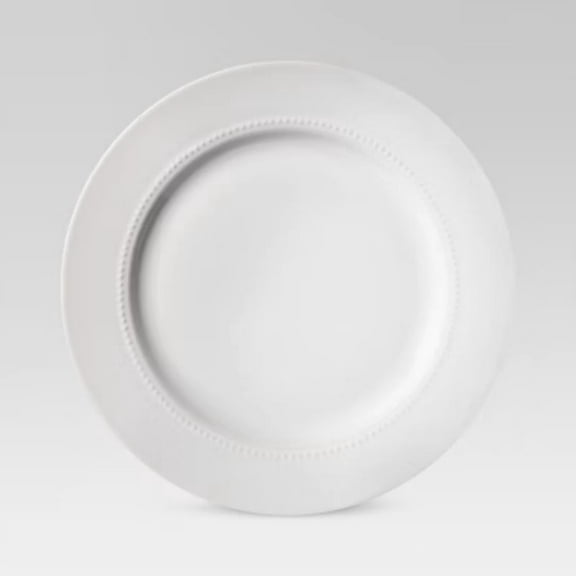11" Porcelain Beaded Rim Dinner Plate White - Solid Textured Round Microwave & Dishwasher-Safe