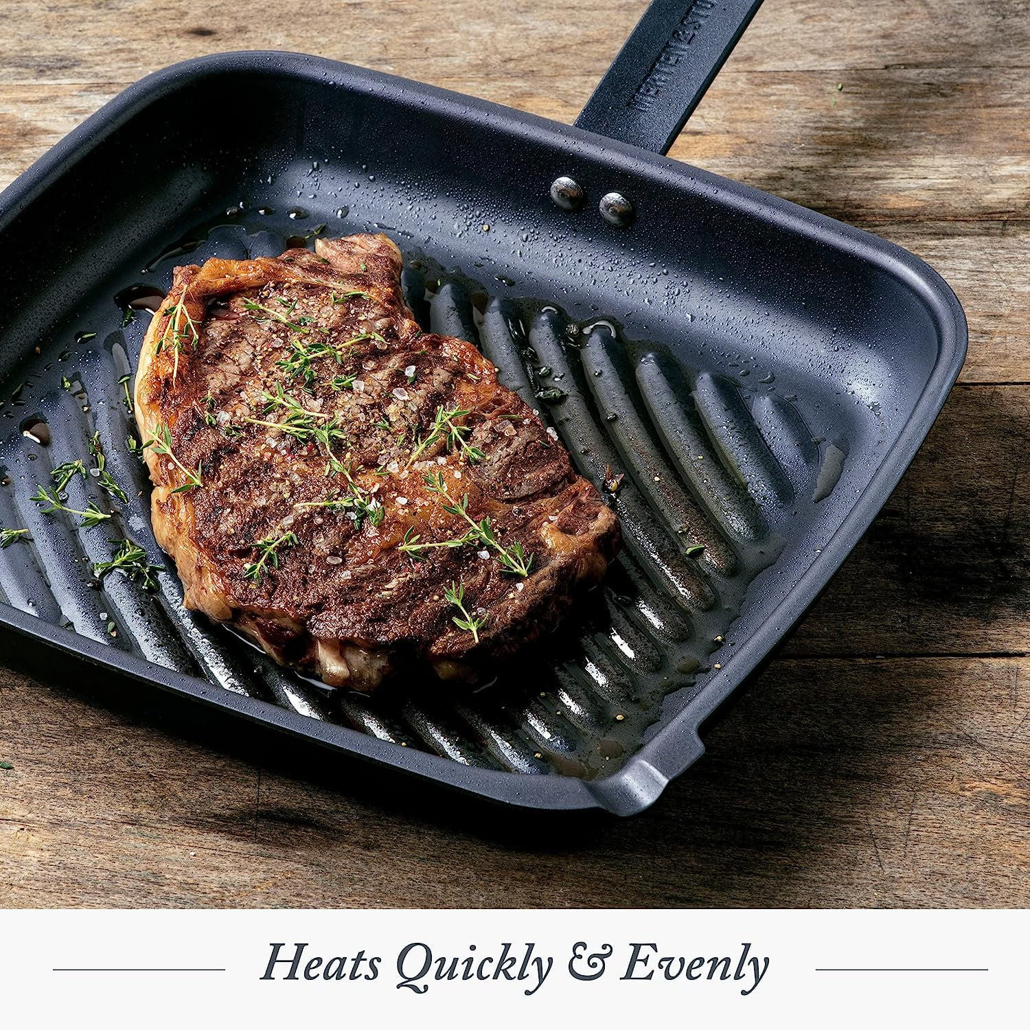 11" Pre-Seasoned Carbon Steel Square Grill Pan, Lightweight Nonstick Cast Iron Alternative, High-Heat Skillet for Grilling & Cooking
