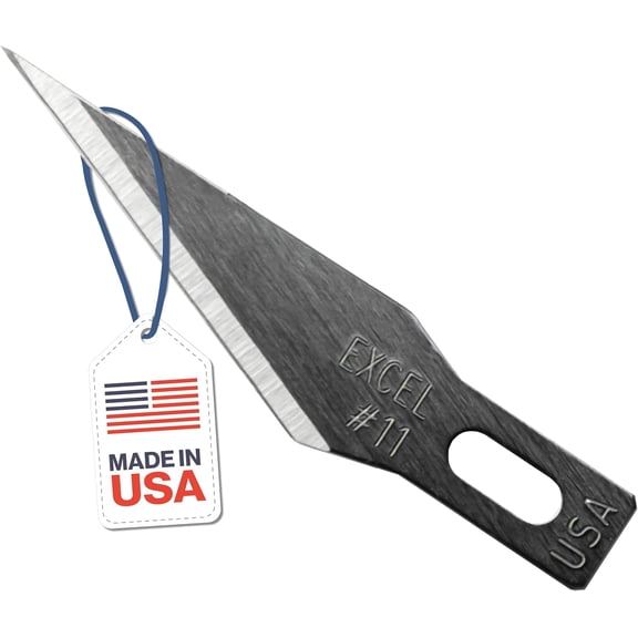 #11 Precis Craft Knife Replacement Blades Sharp Double-Honed Steel for Trimming, and Detailing Wood, Plastic, Leather, Foam 15-Pack with Safety Dispenr Made in USA
