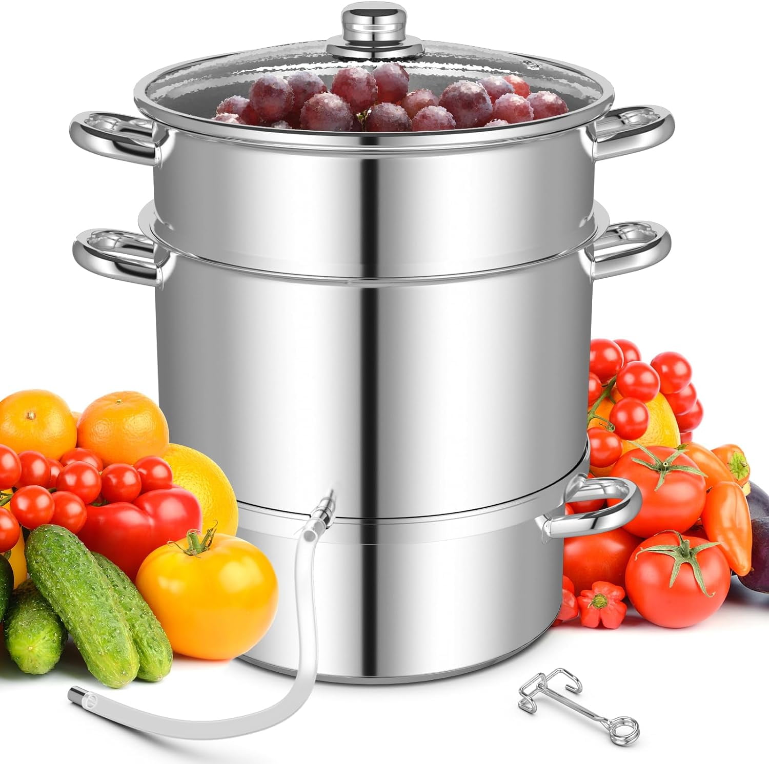 11 Quart Juice Steamer Fruit Vegetables Juicer Steamers w/Tempered ...