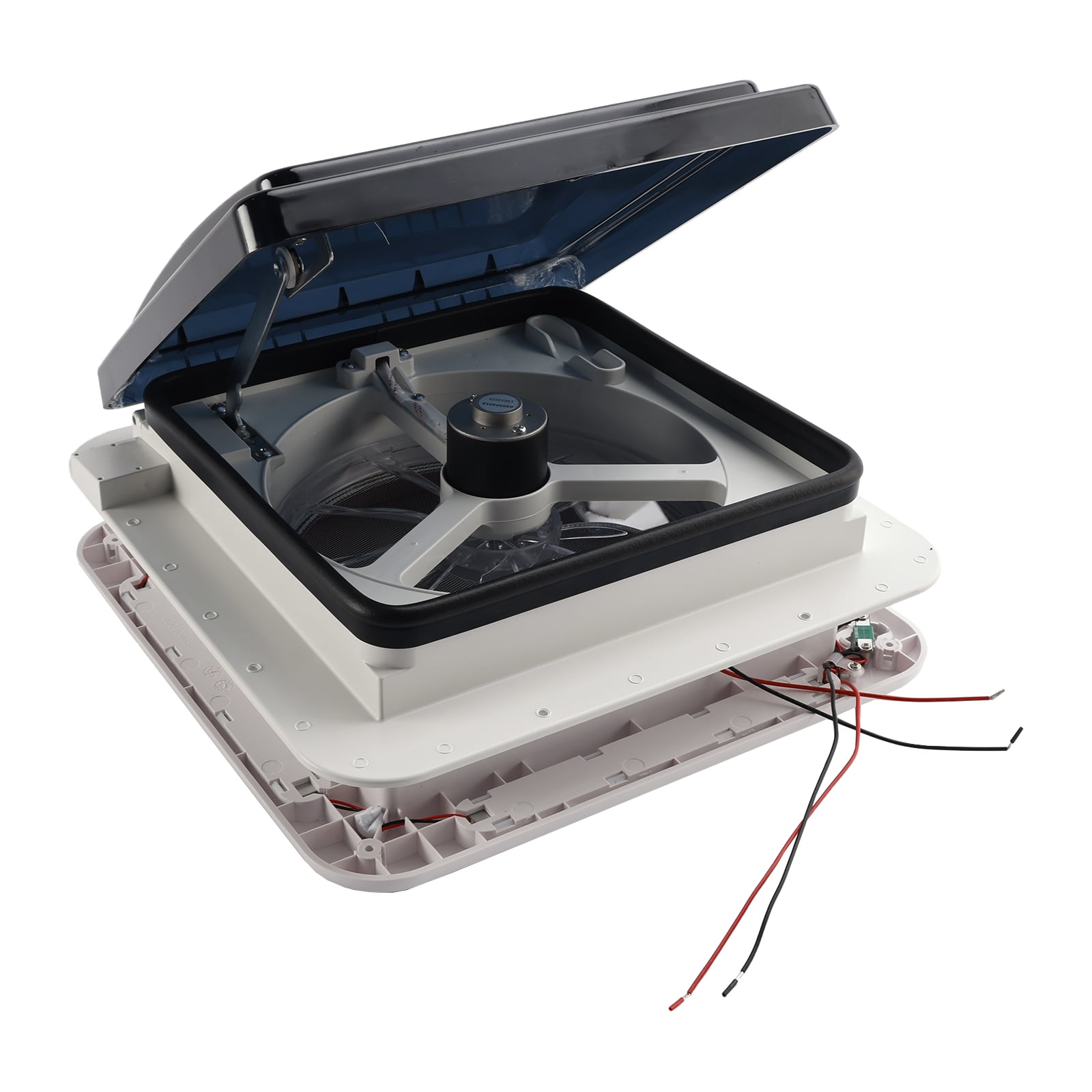 TOPTENG 11” RV Roof Vent Fan w/LED Light | 12V Intake & Exhaust Camper Fan | Manual Open/Close | Includes Screws & Garnish | Smoked Lid